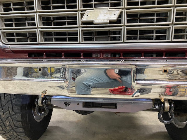 1973-80 GM truck Behind Bumper Winch Mount (BBWM) & steering box reinforce kit | Engineered Vintage | Custom Winch Mounts & Recovery For Classic Trucks