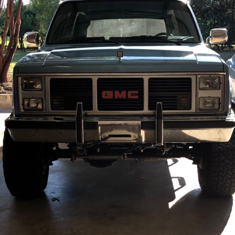 1981-87 GM truck (& 1981-91 K5 Blazer, Suburban, Crew, CUCV) Behind Bumper Winch Mount (BBWM) & steering box reinforce kit | Engineered Vintage | Custom Winch Mounts & Recovery For Classic Trucks